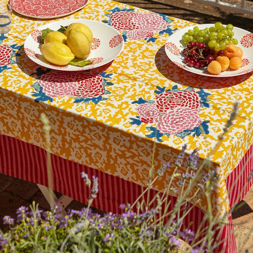 John Derian Lisa Corti Cotton Cloth In Arabesque Corolla Gold 250 X 270cm 98" X 106" Tablecloth