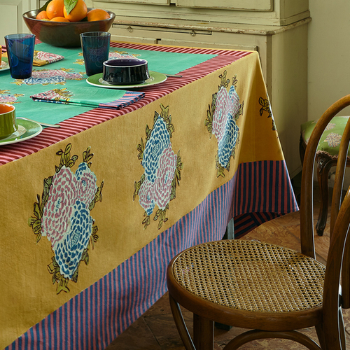 John Derian Lisa Corti Cotton Panel In Corolla Gold Veronese 220 X 270cm 87" X 106" Tablecloth