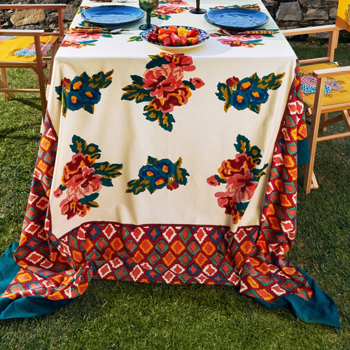 John Derian Lisa Corti Cotton Panel In Lisa Bouquet Cream 220 X 270cm 87" X 106" Tablecloth