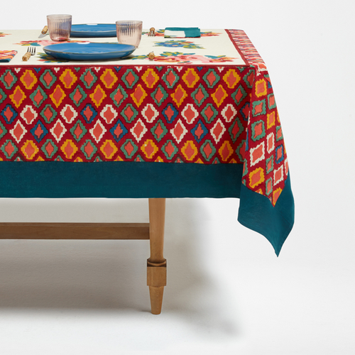 John Derian Lisa Corti Cotton Panel In Lisa Bouquet Cream 220 X 270cm 87" X 106" Tablecloth