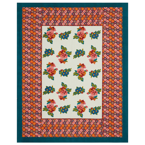 john derian Lisa Corti Cotton Panel in Lisa Bouquet Cream 220 x 270cm 87" x 106" Tablecloth