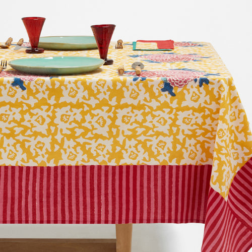 John Derian Lisa Corti X La Minervetta Arabesque Corolla Gold Natural Cotton Panel 220cm X 350cm 87" X 138" Tablecloth
