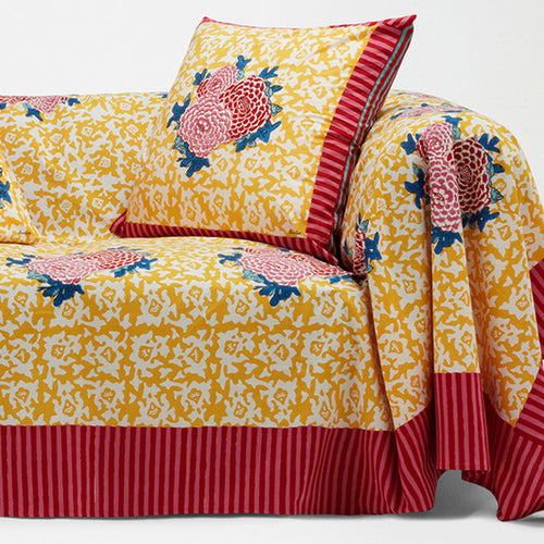 John Derian Lisa Corti X La Minervetta Arabesque Corolla Gold Natural Cotton Panel 220cm X 350cm 87" X 138" Tablecloth