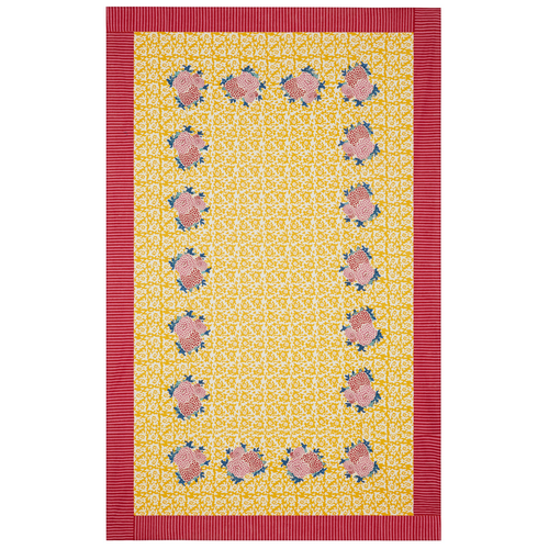 john derian Lisa Corti X La Minervetta Arabesque Corolla Gold Natural Cotton Panel 220cm x 350cm 87" x 138" Tablecloth