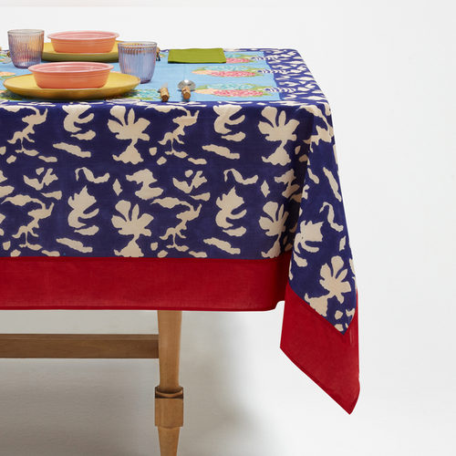 John Derian Lisa Corti X La Minervetta Blue Pot Sky Cotton Panel 180 X 270cm 71" X 106" Tablecloth