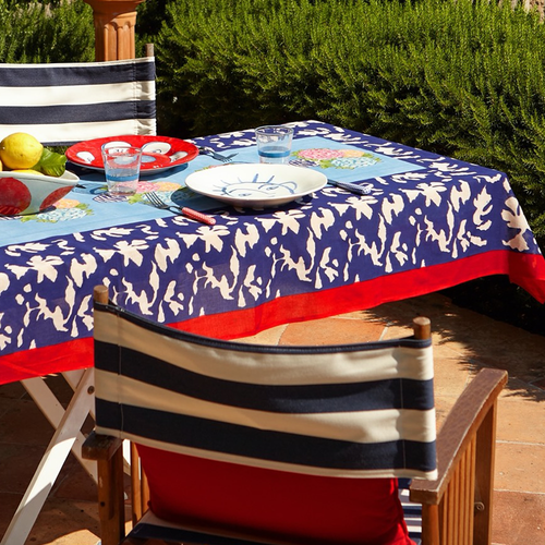 John Derian Lisa Corti X La Minervetta Blue Pot Sky Cotton Panel 180 X 270cm 71" X 106" Tablecloth