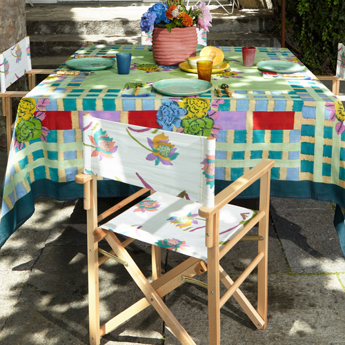 John Derian Lisa Cotton Corti Panel In Ankara Aqua 180 X 270cm 71" X 106" Tablecloth