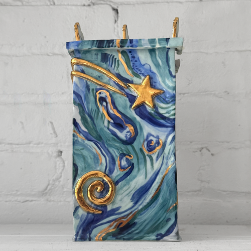 John Derian Lockbox (BC199) Add To Cart Details Approx. 4.25" W X 9" H English Porcelain 14K Gold Accents Includes Lock And Key Each Piece Is one-of-a-kind And Will Feature Unique Variations Handmade In New York City Inspired