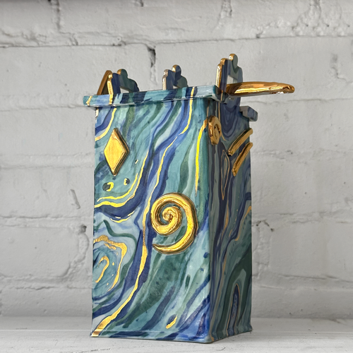 John Derian Lockbox (BC199) Add To Cart Details Approx. 4.25" W X 9" H English Porcelain 14K Gold Accents Includes Lock And Key Each Piece Is one-of-a-kind And Will Feature Unique Variations Handmade In New York City Inspired