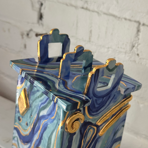 John Derian Lockbox (BC199) Add To Cart Details Approx. 4.25" W X 9" H English Porcelain 14K Gold Accents Includes Lock And Key Each Piece Is one-of-a-kind And Will Feature Unique Variations Handmade In New York City Inspired