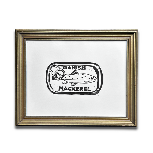 john derian "Mackerel" in a Vintage Frame Ready to Ship Linocut