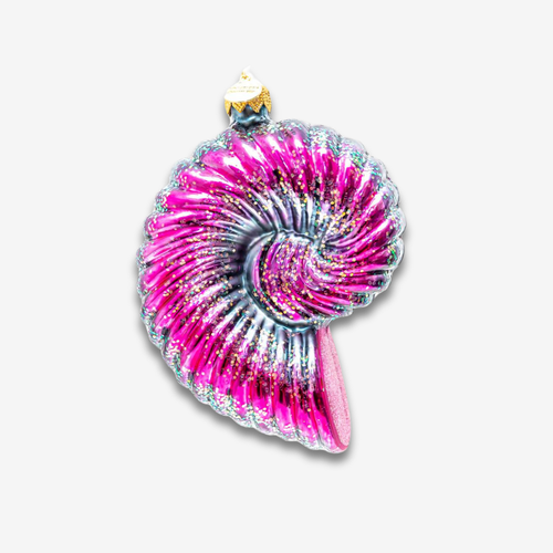 john derian Magenta & Blue Nautilus Shell Ornament Add to cart All Holiday ornaments and items are final sale and are not eligible for return or exchange.  This Pink & Yellow Nautilus Shell Ornament feels like a fossilized trea