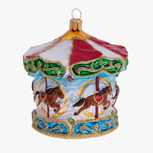 john derian Merry Go Round Ornament Add to cart All Holiday ornaments and items are final sale and are not eligible for return or exchange. Details 3.6" H Glass Handblown in Poland Please note all ornaments and holiday items