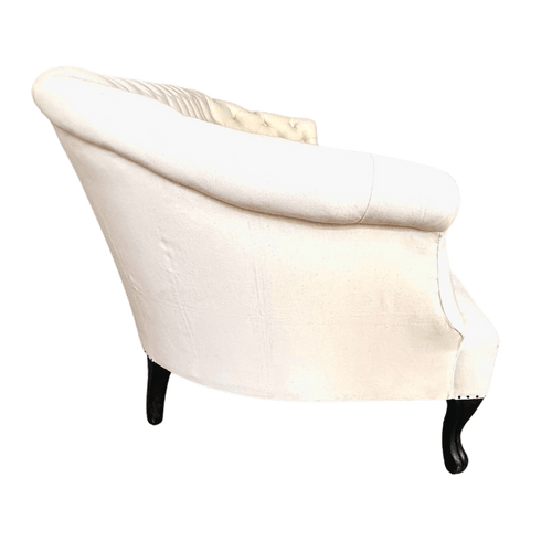 John Derian Muslin Covered 19th Century Style Tufted Sofa Add To Cart Included In Our Carefully Curated Antique Furniture collection Is a 19th Century Style Tufted Sofa Upholstered In Muslin. Details 70" L X 28" W X 27" H With