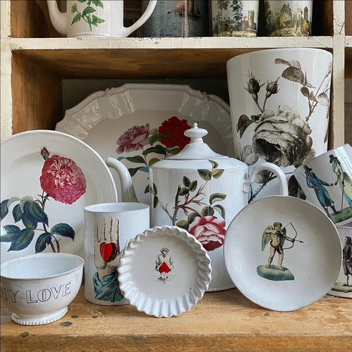 John Derian My Love Cup Add To Cart Coupe Details 3.9" Diameter X 2.5" Deep Glazed Terracotta Made In Paris Care Dishwasher Safe On A Moderate Wash Cycle. Not Microwave Safe. Image Origin USA 19th Century. John Derian Teamed Up