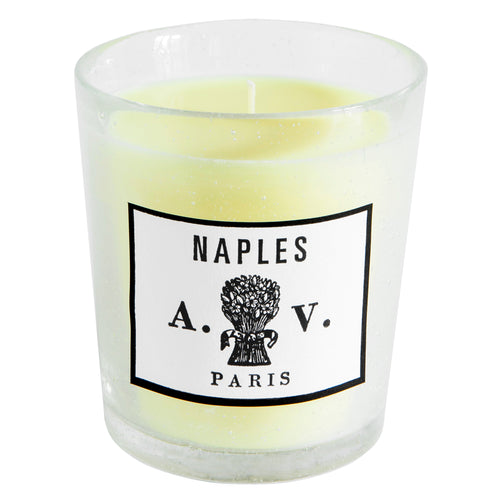 john derian Naples Candle Add to cart Contains essences of almond orange blossom and Ylang-Ylang lightened by a refreshing touch of petitgrain and neroli. Details 3 1/2" diameter x 4" tall 100% natural 100% cotton braided wick B