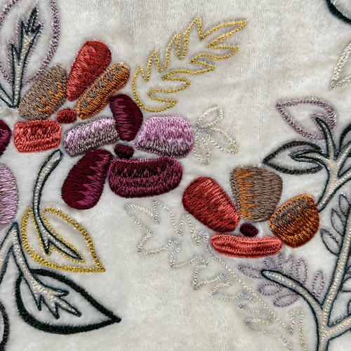 John Derian New Flower Embroidered Silk Velvet Cushion In Ivory Add To Cart The Anke Drechsel "New Flower" Pillow In Ivory Made From Silk Velvet And Adorned With Embroidered Flowers Exudes Opulence.  Anke's Unique Designs Metic