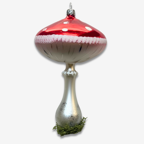 john derian Nostalgic Large Free-blown Mushroom Ornament Add to cart All Holiday ornaments and items are final sale and are not eligible for return or exchange.  This nostalgic large mushroom ornament is a whimsical and enchant