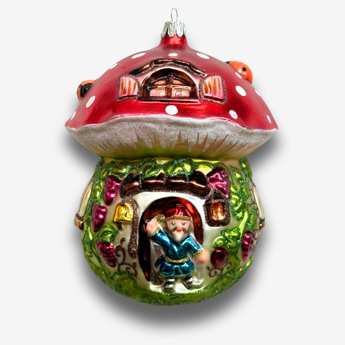 john derian Nostalgic Large Mushroom House Add to cart All Holiday ornaments and items are final sale and are not eligible for return or exchange.  This mushroom house ornament has a charming old-world feel. Its hand-painted de