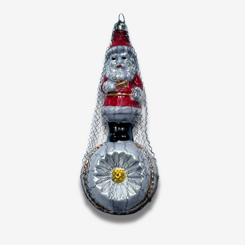 john derian Nostalgic Santa Ornament on Reflector with Wire Add to cart All Holiday ornaments and items are final sale and are not eligible for return or exchange.  This santa claus ornament is a festive and nostalgic addition