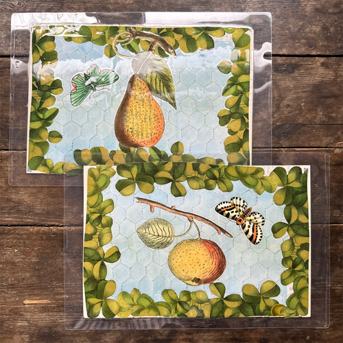 john derian One of a Kind Collaged Fruit Mat Pair (2-01 & 2-02) Add to cart Handmade one-of-a-kind laminated collage by John Derian Details Set of 2 18" x 12" One-of-a-kind Collaged with 18th & 19th-century prints from John's ar