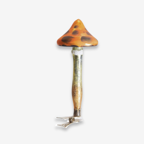 john derian Orange Mushroom Ornament Add to cart All Holiday ornaments and items are final sale and are not eligible for return or exchange.  With its classic hues and whimsical spotted details this eccentric mushroom ornament