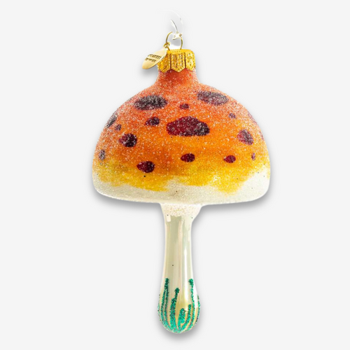 john derian Orange Mushroom Ornament Add to cart All Holiday ornaments and items are final sale and are not eligible for return or exchange.  With its bright orange hues and whimsical spotted details this eccentric mushroom orn