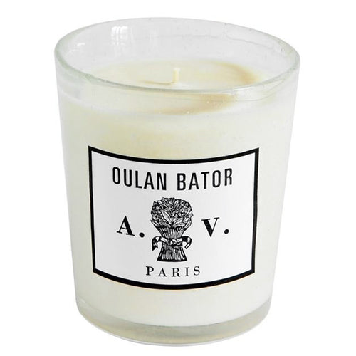 john derian Oulan Bator Candle Add to cart Contains Angelica root essence Indonesian patchouli Balkan tobacco absolute birch-wood essence incense essence ciste absolute ambergris accord and vanilla leather accord. Details 3 1/2"
