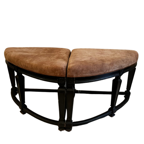 john derian Pair of 19th Century French Corner Chairs Add to cart Included in our carefully curated antique furniture collection is a pair of French corner chairs dating back to the 1800s featuring a triangle suede top with wood