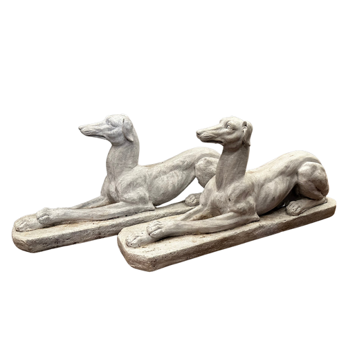 john derian Pair of Vintage Garden Greyhound Statues Add to cart Included in our carefully curated antique furniture collection are two vintage resin greyhound sculptures. DetailsPair 33" L x 8" W x 14" H Vintage cast resin pain