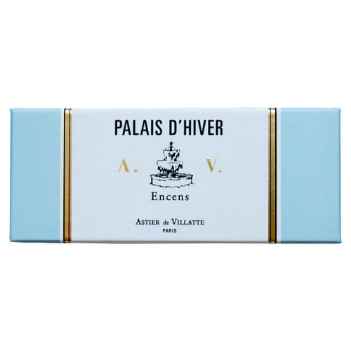 john derian Palais d'Hiver Incense Add to cart Contains scents of Vetiver Patchouli Orange Blossom Ylang Ylang Virginia Cedar and White Musk. Details 6" x 2.5" x .7" Each box contains 125 sticks. 30 minute burn time. 100% natu