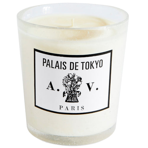 john derian Palais de Tokyo Candle Add to cart Contains essences of smoky wood warm skin and metallic vibrations. Details 3 1/2" diameter x 4" tall 100% natural 100% cotton braided wick Burn time: 60-70 hours The glass pots are