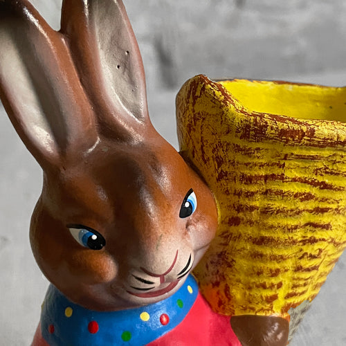 John Derian Papier Mâché Bunny With Yellow Basket Add To Cart Details 2.75" W X 5.5" H Painted Papier-mâché Each Item Will Feature Unique Variations Handmade in Germany Based In Germany And Family Owned Since 1894 Ino Sc