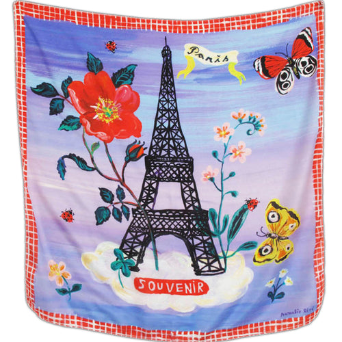 john derian "Paris Souvenir" Silk Scarf Add to cart Details 30" x 30" Each item will feature unique variations Made in Italy Care Dry clean only   Whether it's a silk scarf a painted sculpture a bag or a pillow French painter N