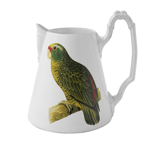 john derian Parrot Pitcher Add to cart Details 9.8" L × 8.3" W × 10.6" H Glazed terracotta Made in Paris Care Dishwasher safe on a moderate wash cycle. Not microwave safe. Image Origin England 1884.  John Derian teamed up wit