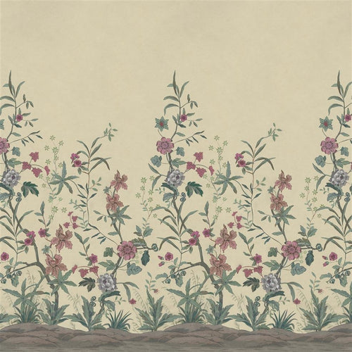 john derian Peacock Toile Scene 2 Parchment Wallpaper