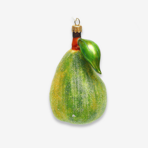 john derian Pear With Leaf Ornament Add to cart All Holiday ornaments and items are final sale and are not eligible for return or exchange.  This Pear With Leaf Ornament showcases a charming design that adds a classic touch to