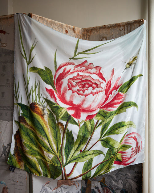 John Derian Peony Silk Scarf Add To Cart Details 38" X 38" 100% Silk Crepe De Chine Made In Italy Care Dry Clean Only   Pulled from The Pages Of John Derian's Picture Book Timeless 18th And 19th Century Images Come to Life T