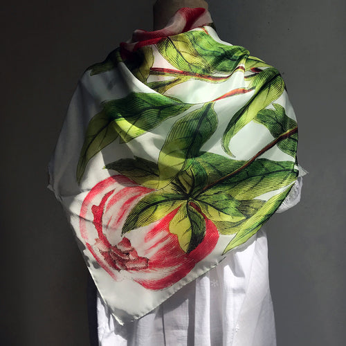 John Derian Peony Silk Scarf Add To Cart Details 38" X 38" 100% Silk Crepe De Chine Made In Italy Care Dry Clean Only   Pulled from The Pages Of John Derian's Picture Book Timeless 18th And 19th Century Images Come to Life T