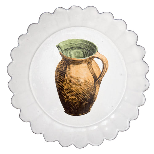 john derian Plate with Pitcher Add to cart Assiette plate Details 7.1" Diameter x .2" Deep Glazed terracotta Made in Paris Care Dishwasher safe on a moderate wash cycle. Not microwave safe. Image Origin "The Instructive Picture