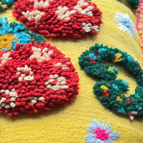 John Derian PO Paris Nathalie Lete Woven & Knotted Mushroom Cushion In Juane Add To Cart This Hand-tufted Oversized Cushion By Nathalie Lété For PO Paris Features A Vibrant Flora And Mushroom Motif In Colorful Hues Of Atop A Y