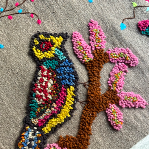 John Derian PO Paris Nathalie Lete Woven & Tufted "Bed Head" Rug In Gris Add To Cart This Hand-tufted Rug By Nathalie Lété For PO Paris Features A Vibrant Flora And Bird Motif In Colorful Hues Of Atop A Gray Woven Background A