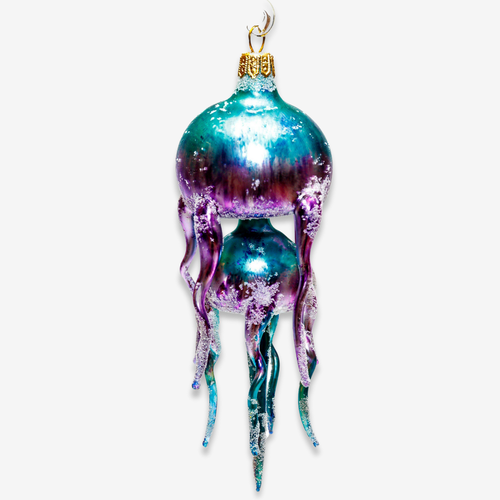 john derian Purple & Blue Jellyfish Ornament Add to cart All Holiday ornaments and items are final sale and are not eligible for return or exchange.  This jellyfish ornament is a whimsical and vibrant decoration that captures t