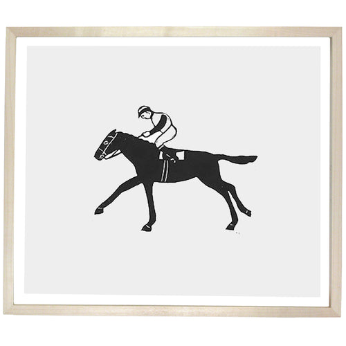 john derian Racehorse with Jockey 12 x 14" Linocut Print