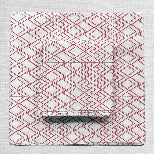 john derian Rasa Block Printed Sheet Set in White Divali & Red Twin Set - $325.00 Queen Set - $430.00 King Set - $480.00 Set of 2 Standard Pillowcases - $75.00 Set of 2 King Pillowcases - $80.00