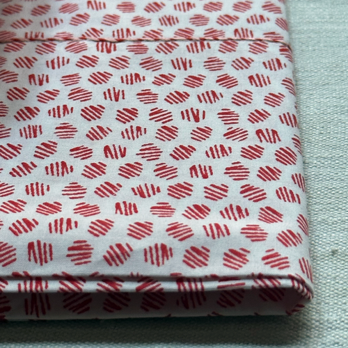 John Derian Rasa Block Printed Sheet Set In White Snowball & Red Twin Set - $325.00 Queen Set - $430.00 King Set - $480.00 Set Of 2 Standard Pillowcases - $75.00 Set Of 2 King Pillowcases - $80.00