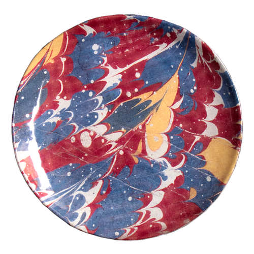 john derian Red Blue & Yellow Marble Dessert Plate Add to cart Assiette Dessert Marbre Rouge Bleu Jaune Details 8" Diameter x .5" Deep Glazed terracotta Made in Paris Care Dishwasher safe on a moderate wash cycle. Not microwave