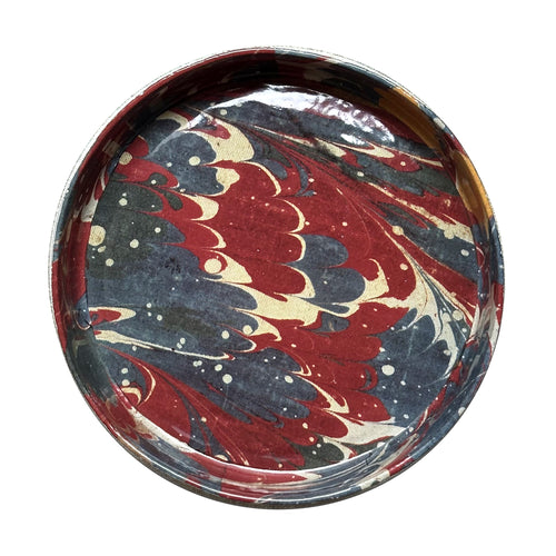 john derian Red Blue & Yellow Marble Small Rimmed Plate Add to cart Details approx. 7.5" Diameter x 1" Deep Glazed terracotta Each item will feature unique variations. Made in Paris Care Dishwasher safe on a moderate wash cycle.