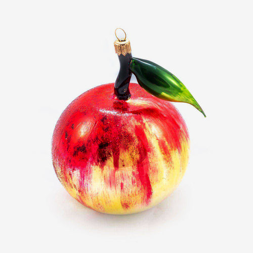 john derian Red & Green Apple With Leaf Ornament Add to cart All Holiday ornaments and items are final sale and are not eligible for return or exchange.  Details Glass Handblown in Poland Please note all ornaments and holiday