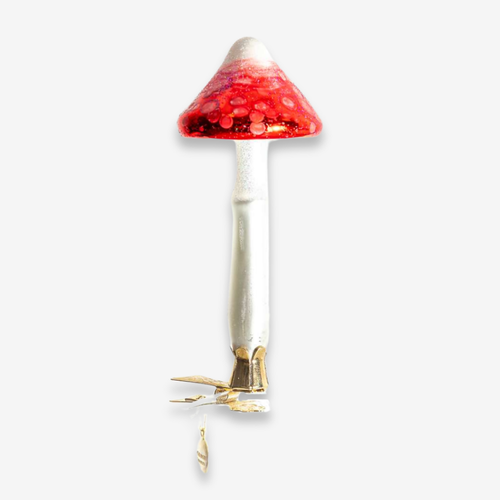 john derian Red & White Clip-On Mushroom Ornament Add to cart All Holiday ornaments and items are final sale and are not eligible for return or exchange.  With its classic colors and whimsical details this eccentric mushroom or